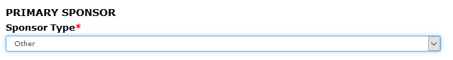 Primary sponsor section of the funding page with sponsor type type drop-downs set to other