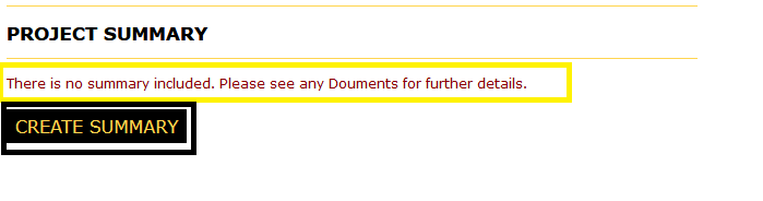 Project summary page with messaging and create summary button highlighted