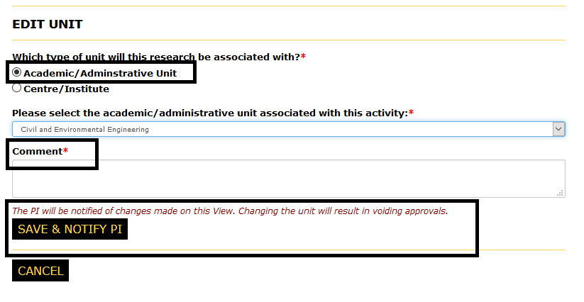 Principal Investigator page with MyselF help button and the save and continue button highlighted