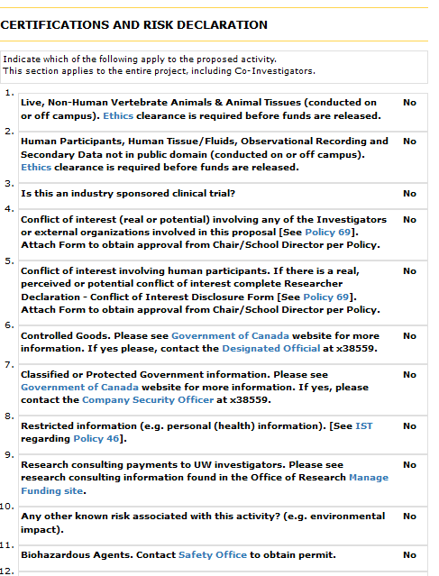 Risks page with instructions highlighted