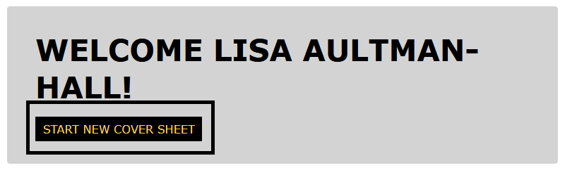 Home page with start new cover sheet button highlighted