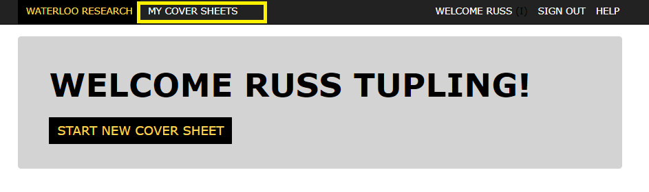 Home page with the My Cover sheets button highlighted